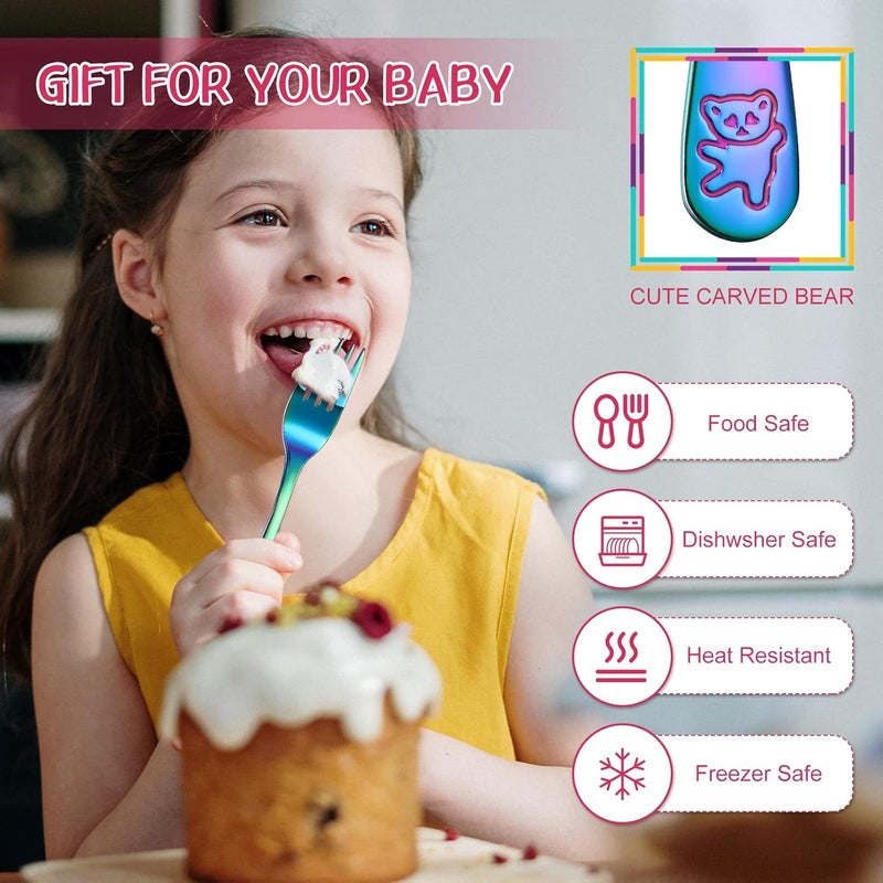 Minatee 6 Pieces Rainbow Kids Forks Toddler Silverware Set Baby Utensil Small Food Grade Cutlery Flatware Stainless Steel Forks Metal Self Feeding for Home and School, Dishwasher Safe - Image 4